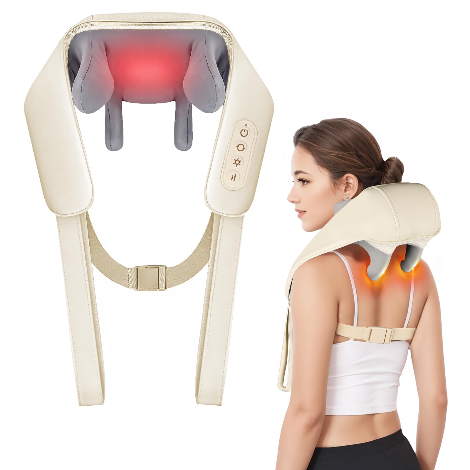 YHR Shiatsu Neck and Back Massager with Heat, Shoulder Massager for Pain Relief Deep Tissue, 4D Cordless Electric Kneading Massager Rechargeable for Father and Mother Present, Festival Gift