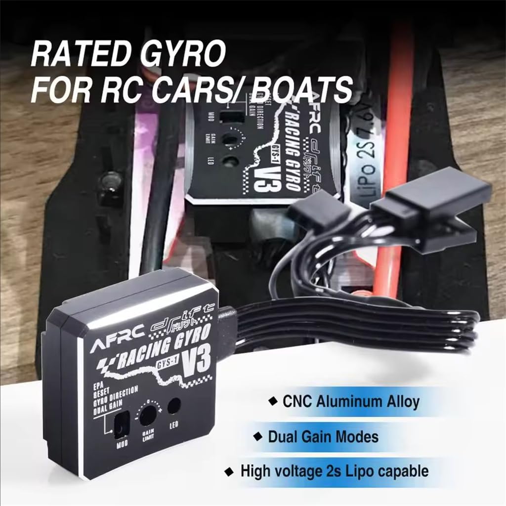 GYS-1 V3 Racing Gyro Stabilizator 3,7-8,4 V EPA AVCS Mode CNC Metalowa obudowa do 1/16 1/10 RC Competition Drift Racing Samochody i łodzie (czarny)