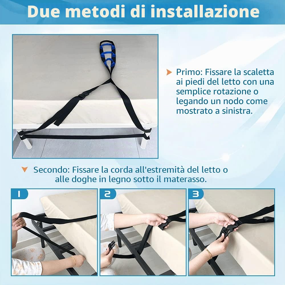 Supporto per scaletta da letto, corda per trazioni, per anziani e anziani pazienti costretti a letto, supporto per sollevamento con maniglia regolabile, supporto per sedersi, supporto di sicurezza per