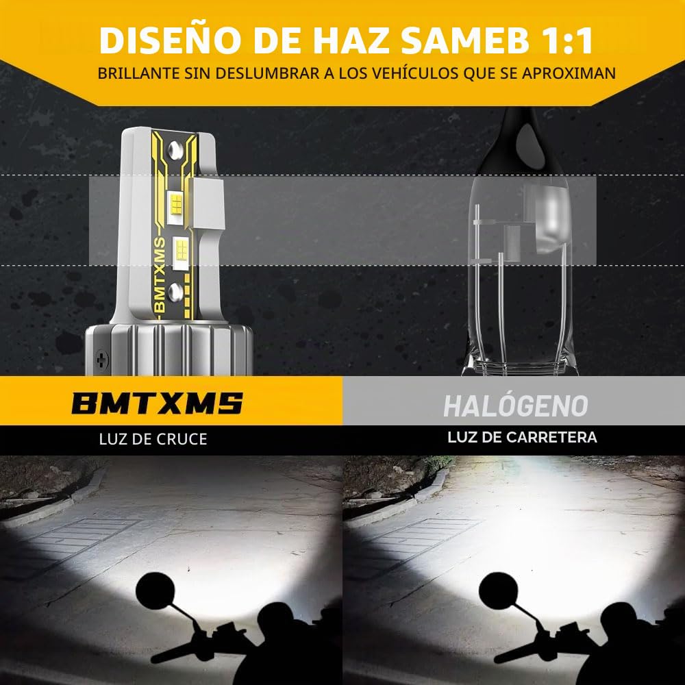 BMT xms H4 LED – 9003 HB2 LED faro para motocicleta, bombilla de carretera, cruce, 600% más brillante, 10000LM 6500 K, blanco brillante