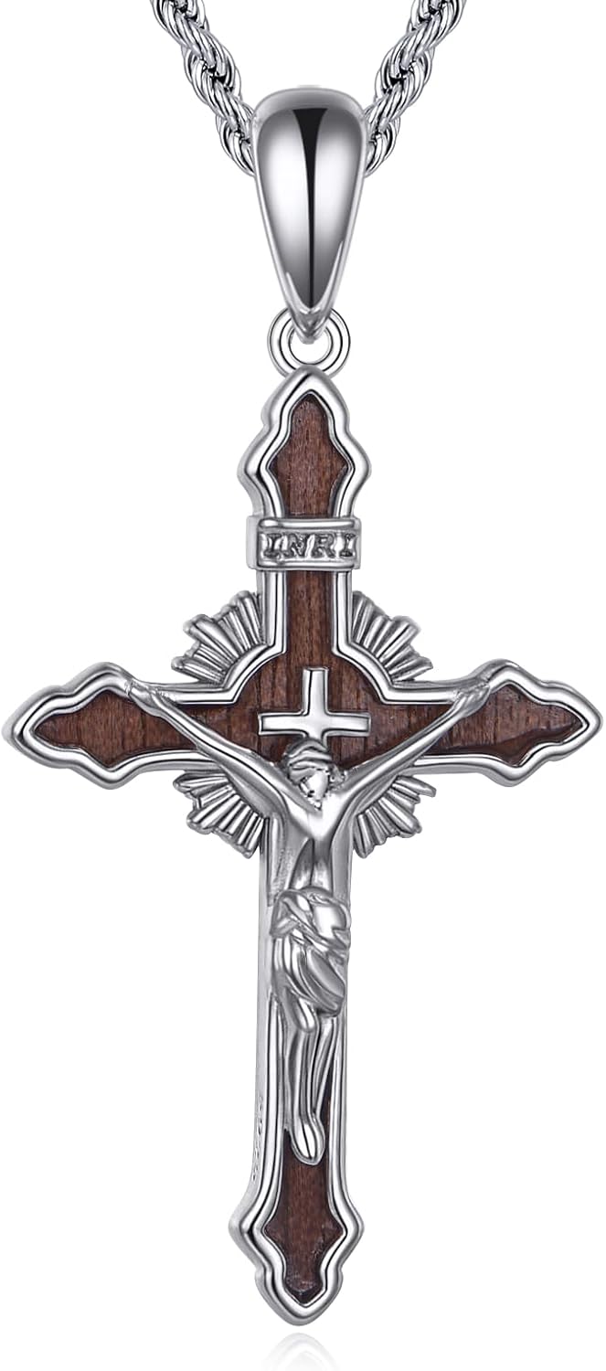 Cross Necklace 925 Sterling Silver Christian Jesus Cross Pendant Religious Gift For Men