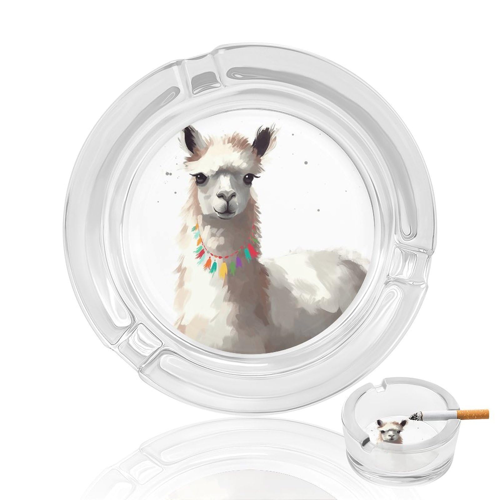Llama Glass Ashtray for Cigarette,Cigarette Ashtray for Indoor Or Outdoor Use,Cigar ash trays case with 3 Notches-Glass Decor Gift for Men Smokers