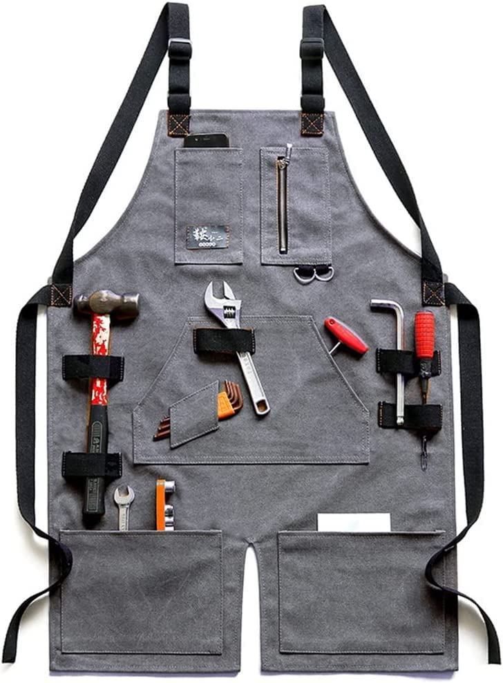 Tablier de Travail, Tablier de Soudure Tablier de travail du bois for hommes et femmes Tablier de travail en toile durable avec poches Tablier à outils réglable à bretelles croisées ( Color : D )
