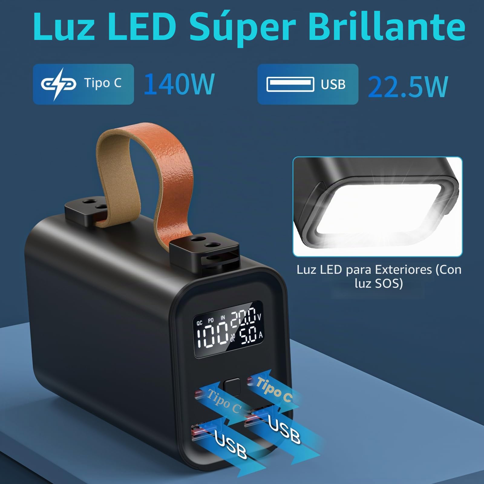 50000mAh 140W Batería Externa Cargador Portátil Carga Rápida PD 3.1 QC 4.0, Power Bank USB C con 4 Puertos y Pantalla LED, Gran Capacidad para PC Portátil, Mac, Tableta, Smartphone