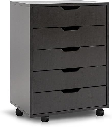 Zanzio Archivador móvil para oficina en casa con 5 cajones delgados, pequeño gabinete vertical comercial con ruedas, archivador rodante para