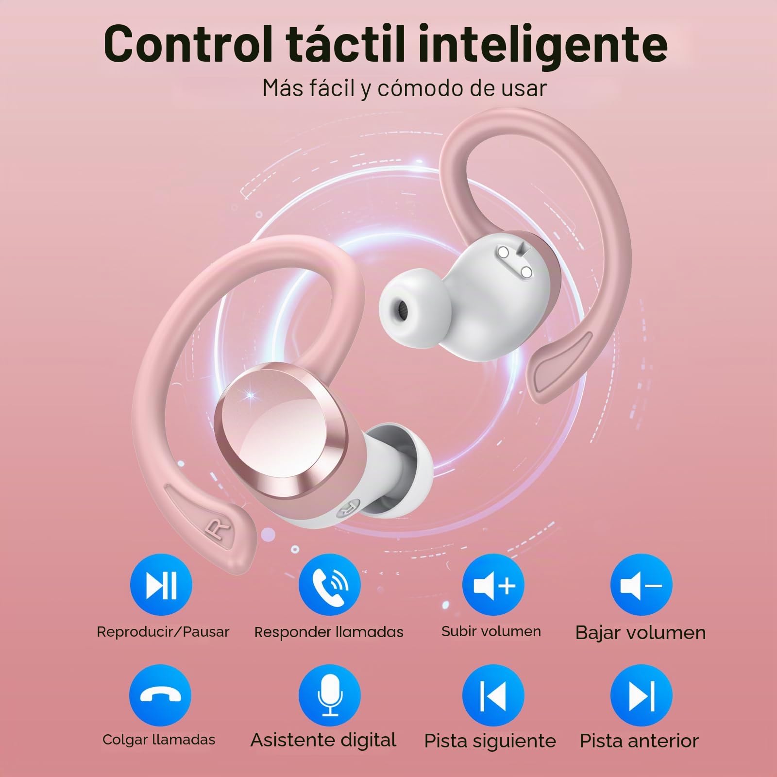 Auriculares Inalambricos Deportivos, Bluetooth 5.4 con HD Micrófono HiFi Estéreo Pantalla LED, 54H de Reproducción con Cancelacion Ruido ENC, IP7 Impermeable Cascos Inalambricos, Ajuste Cómodo