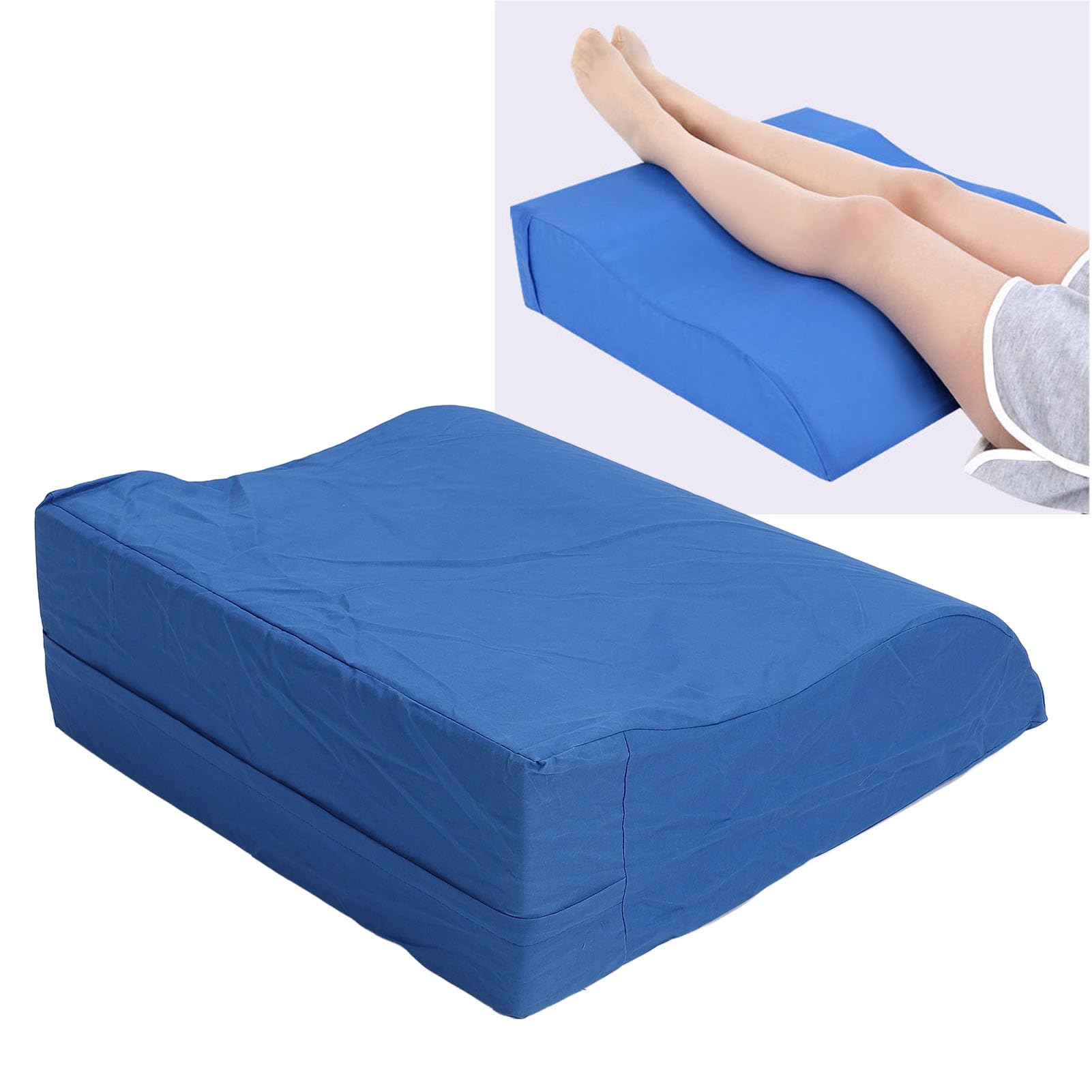 Cojín de cuña de soporte para piernas en forma de S, 59 x 55 x 20 cm, para un mejor sueño, ideal para la recuperación postoperatoria, cojín para piernas con elevación azul para un