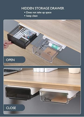 Miniatura 5 de Organizador de cajones para debajo del escritorio, paquete de 2 cajones autoadhesivos para almacenamiento debajo del escritorio, cajón de escritorio