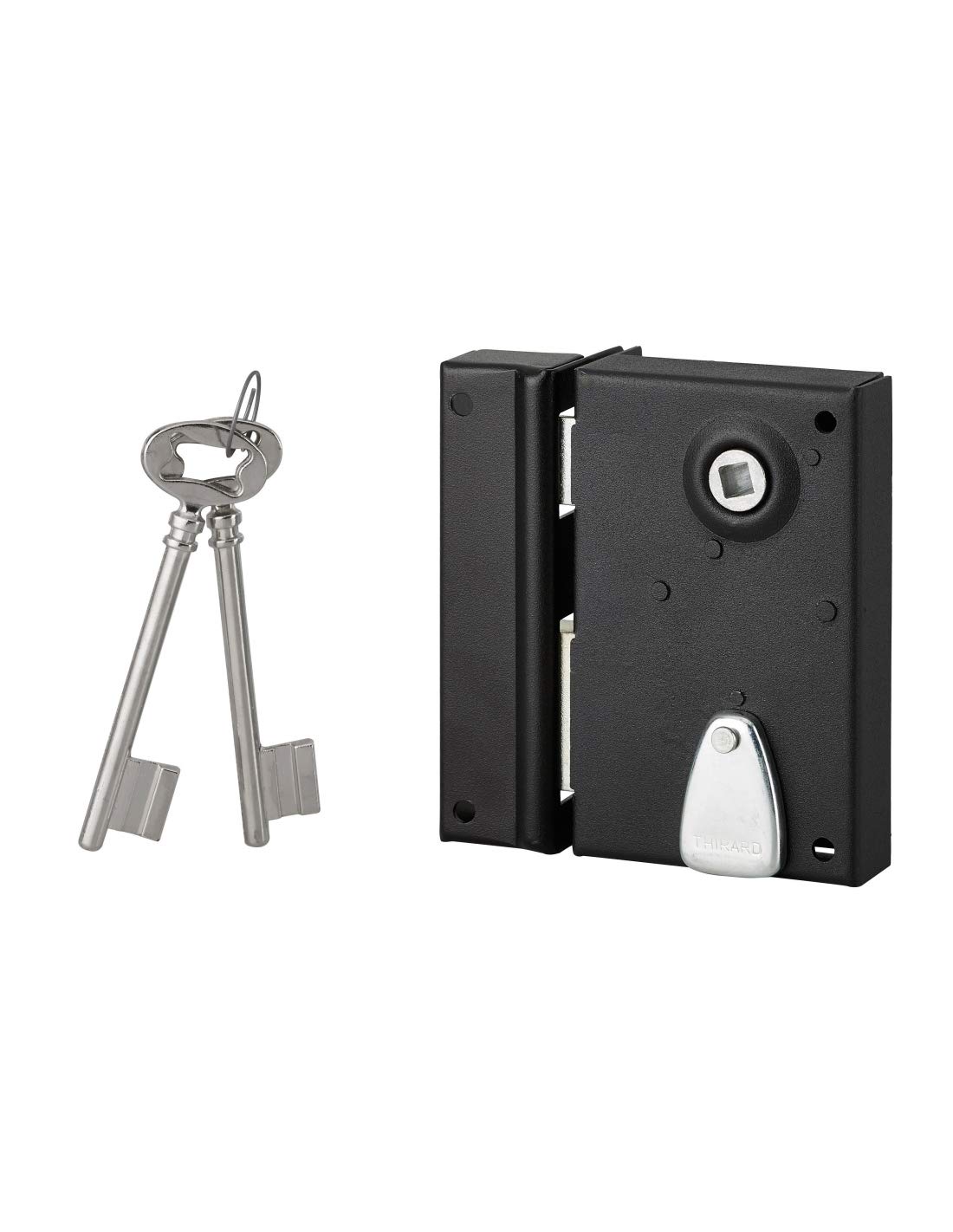 THIRARD - Serrure Verticale en Applique à Clé à Fouillot pour Porte Intérieure - Carré 7 mm - Axe 40 mm - Dimensions 110 x 70 mm - Finition Noir - 1 Clé Fournie - Sécurité Renforcée