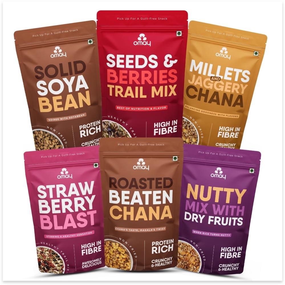 TRY IT ALL COMBO PACK (Pack of 6) I Roasted Oil-free Snacks I Healthy Snacks I Indian Snack, Trail Mixes I Non fried snacks I Guilt-free snacks I Snack Combo I Roasted Namkeen I Snacks for Weight Loss