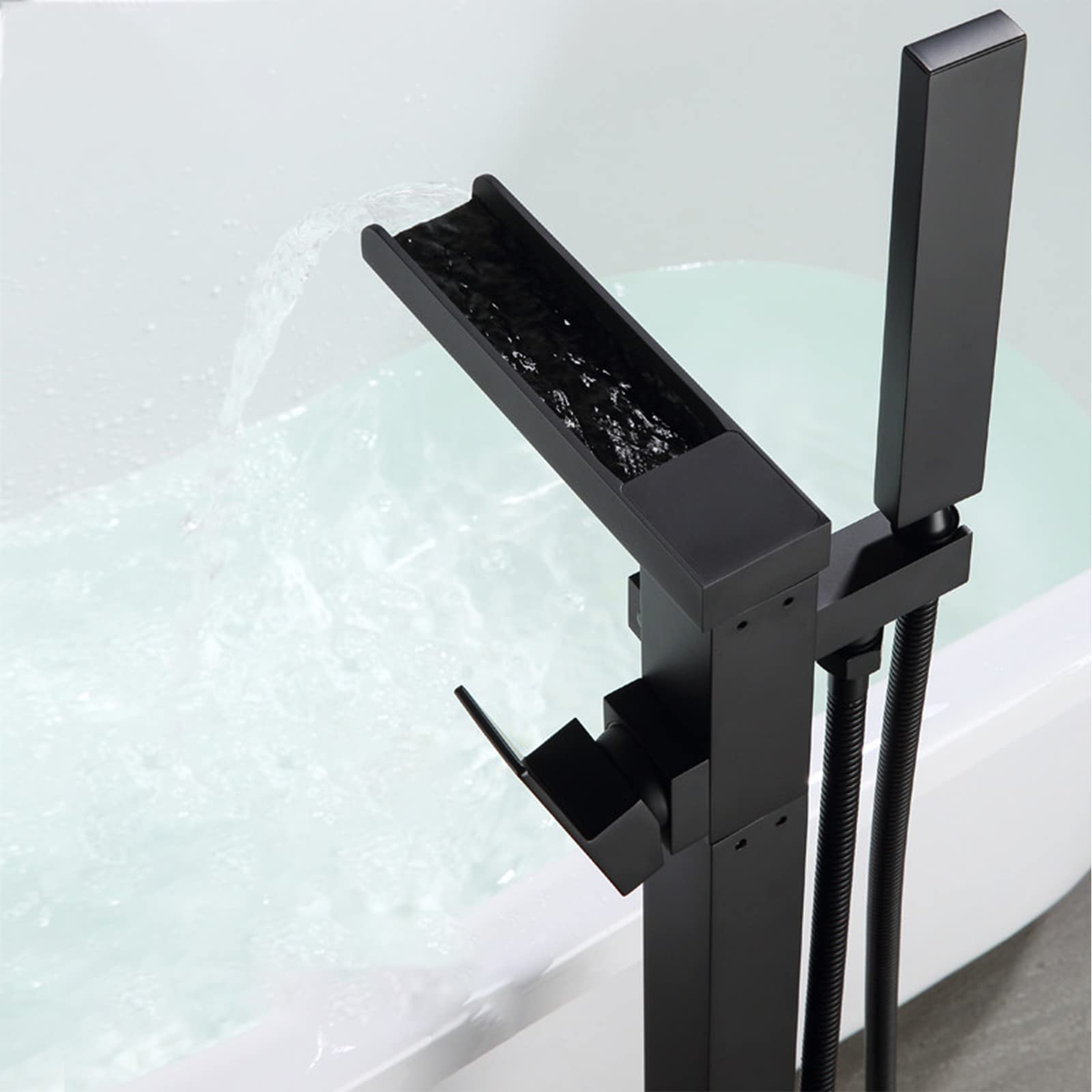 Grifo de bañera Grifo de baño Independiente de latón Caño Giratorio de 360 ​​​​° Grifo Mezclador para bañera Llenador de bañera en Cascada con Grifo para bañera con Ducha de Mano Grifos de baño para