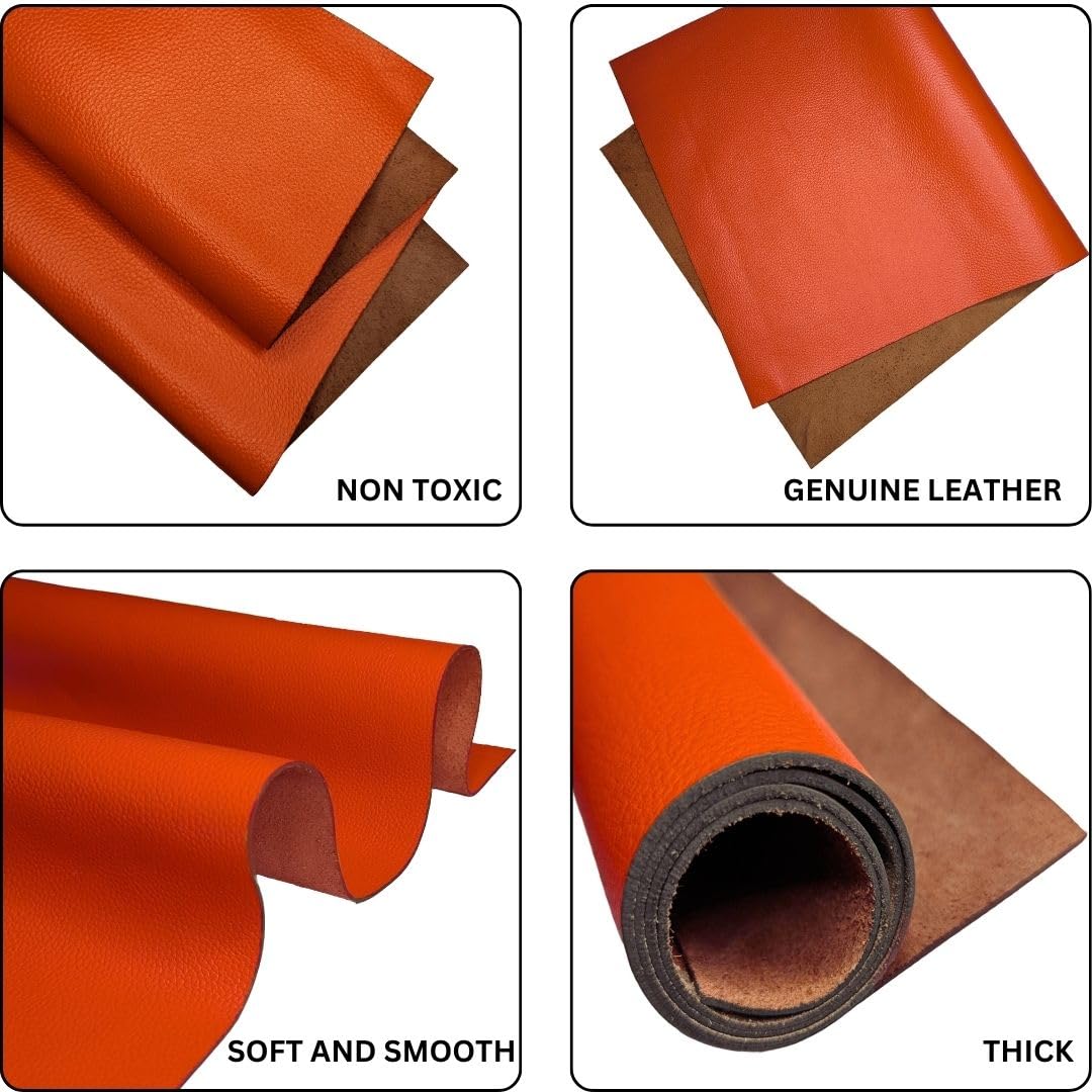 Real Leather Sheets, Tangerine- Litchi Embossed, 12" X 24" - Image 2