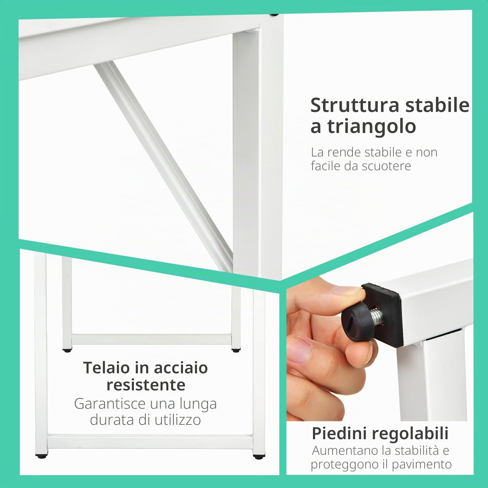 GIANTEX Scrivania, piccola scrivania per computer portatile, scrivania da ufficio, tavolo da lavoro, 100 x 50 x 75 cm, legno e metallo, per studio, ufficio, casa, ufficio (bianco)