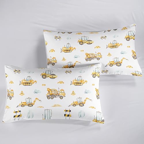 Miniatura 3 de BailiPromise Juego de sábanas de coche de dibujos animados para niños, juego de ropa de cama de vehículos de construcción amarillos para