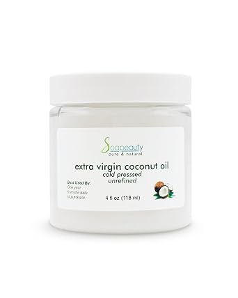 Soapeauty Organic Extra Virgin Coconut Oil | Unrefined Cold Pressed | 100% Pure Natural Moisturizer for Skin, Hair & DIY Skincare | 4 fl oz