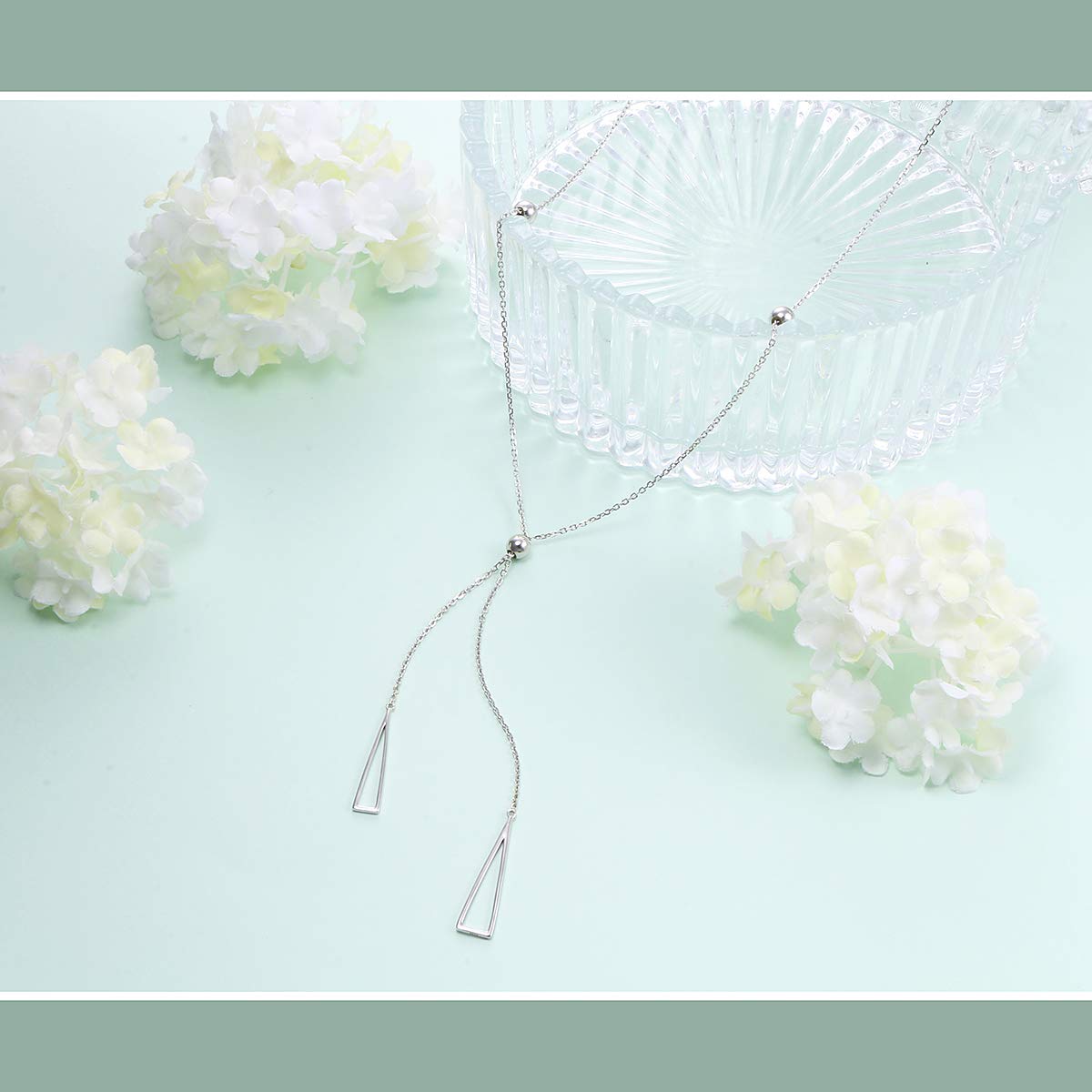 Flyow Lange Kette Schmuck S925 Sterling Silber Lariat Halsketten Verstellbar Y Halskette mit Anhänger für Damen Frauen Mädchen Weihnachtsgeschenke
