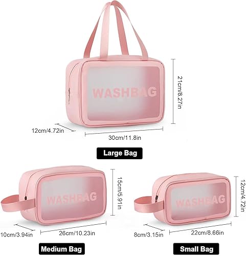 Miniatura 3 de LULU Deer Juego de bolsas de maquillaje y lavado de viaje translúcidas para mujer, impermeables, de tres tamaños, gran capacidad con asa, a prueba