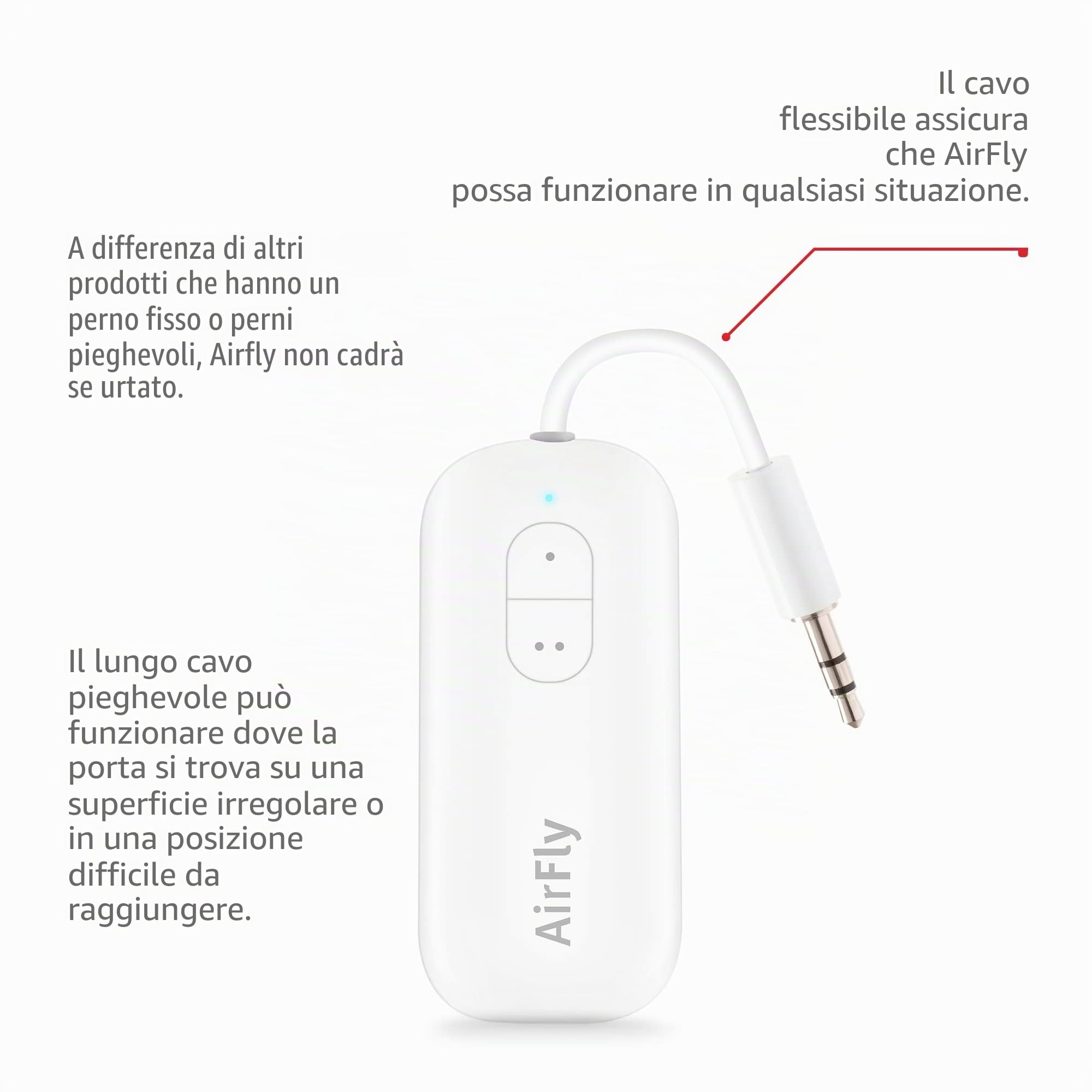 Twelve South AirFly Duo: trasmettitore wireless con condivisione audio per un massimo di 2 AirPods/cuffie wireless a qualsiasi jack audio per l'uso su aerei, barche o in palestra, casa, auto