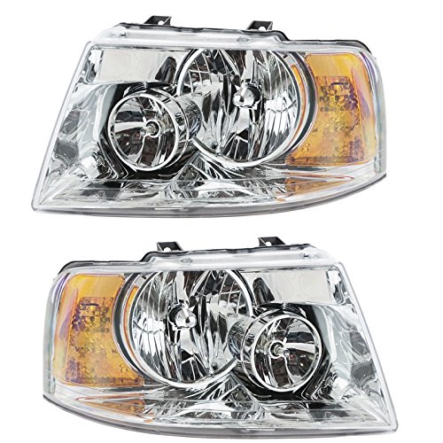 Image of TRQ Headlight Assembly Set FO2502181 FO2503181 Compatible with 2003-2006 Ford Expedition
