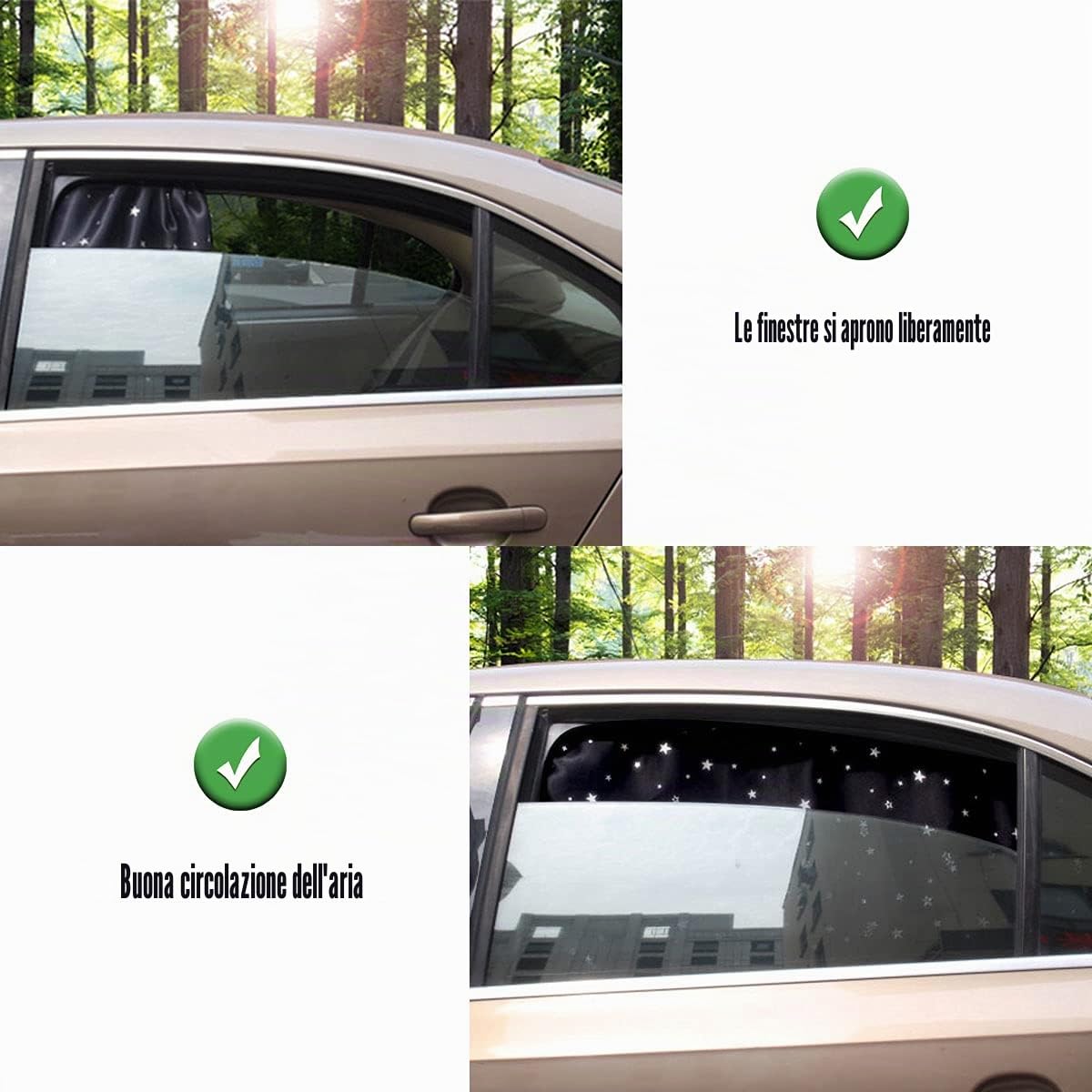 ZATOOTO Tende Parasole Auto per Bambini - Protezione Solare Auto per Neonati, Protezione Solare Magnetica Finestrino Laterale, Nero Stella 2 pezzi