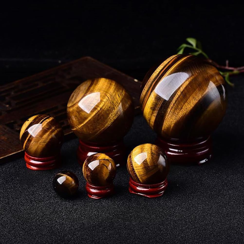 Sfere di Cristallo, Sfera di Cristallo Naturale Occhio Tigre con Supporto, Decorazione for casa e Ufficio, Sfera energetica for Meditazione bilanciamento Reiki, 4 cm(7cm)