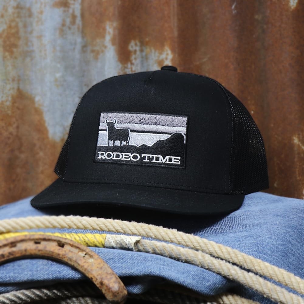 Rodeo Time Dale Brisby Sunset Adjustable Flat Bill Snapback Hat, Mesh Back Beach Trucker Hat, Western Baseball Cap, One Size