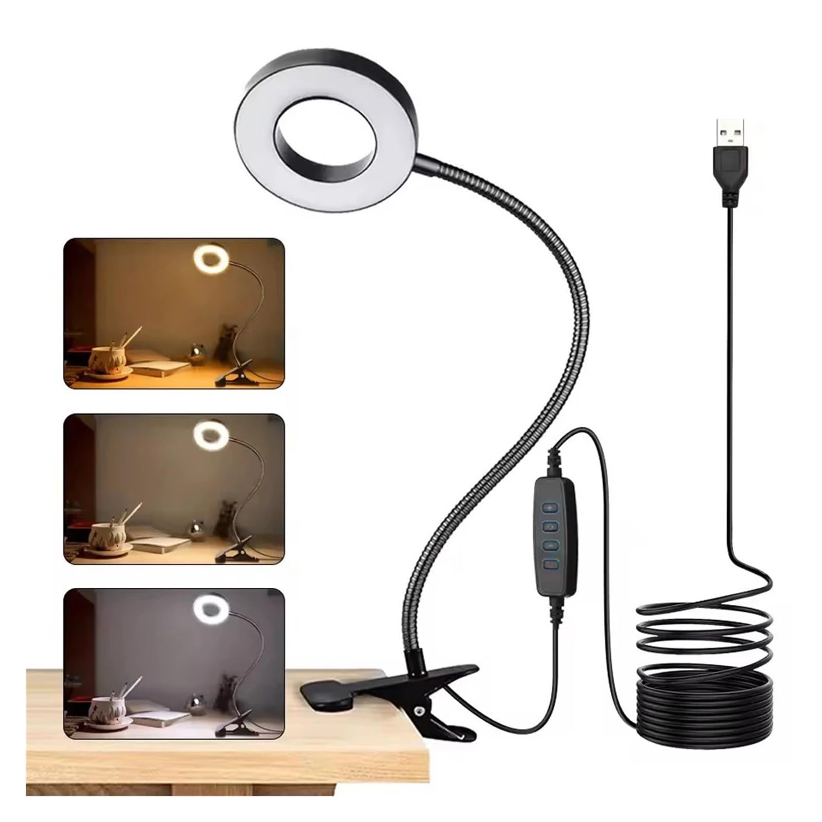 Lampada da studio for libri da lettura a LED con luce a clip | 10 Luminosità Protezione degli occhi Scrivania for studenti con collo di cigno(Black)