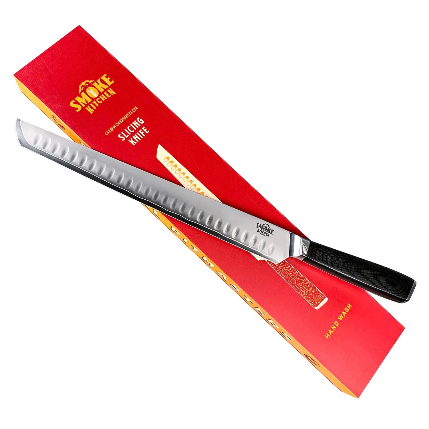 Smoke Kitchen 12 Brisket Slicing Knife VG-10 Steel Granton Edge Full Tang G10 Handle BBQ Meat Carving Knife