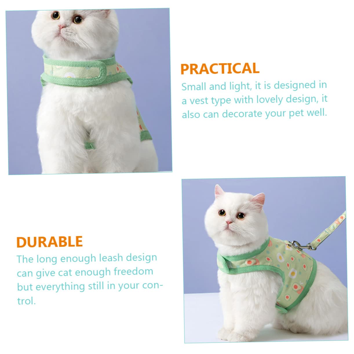Happyyami 3juegos Arnés De Malla con Estampado De Aguacate para Gatos Ligero y Resistente para Paseos y Entrenamiento