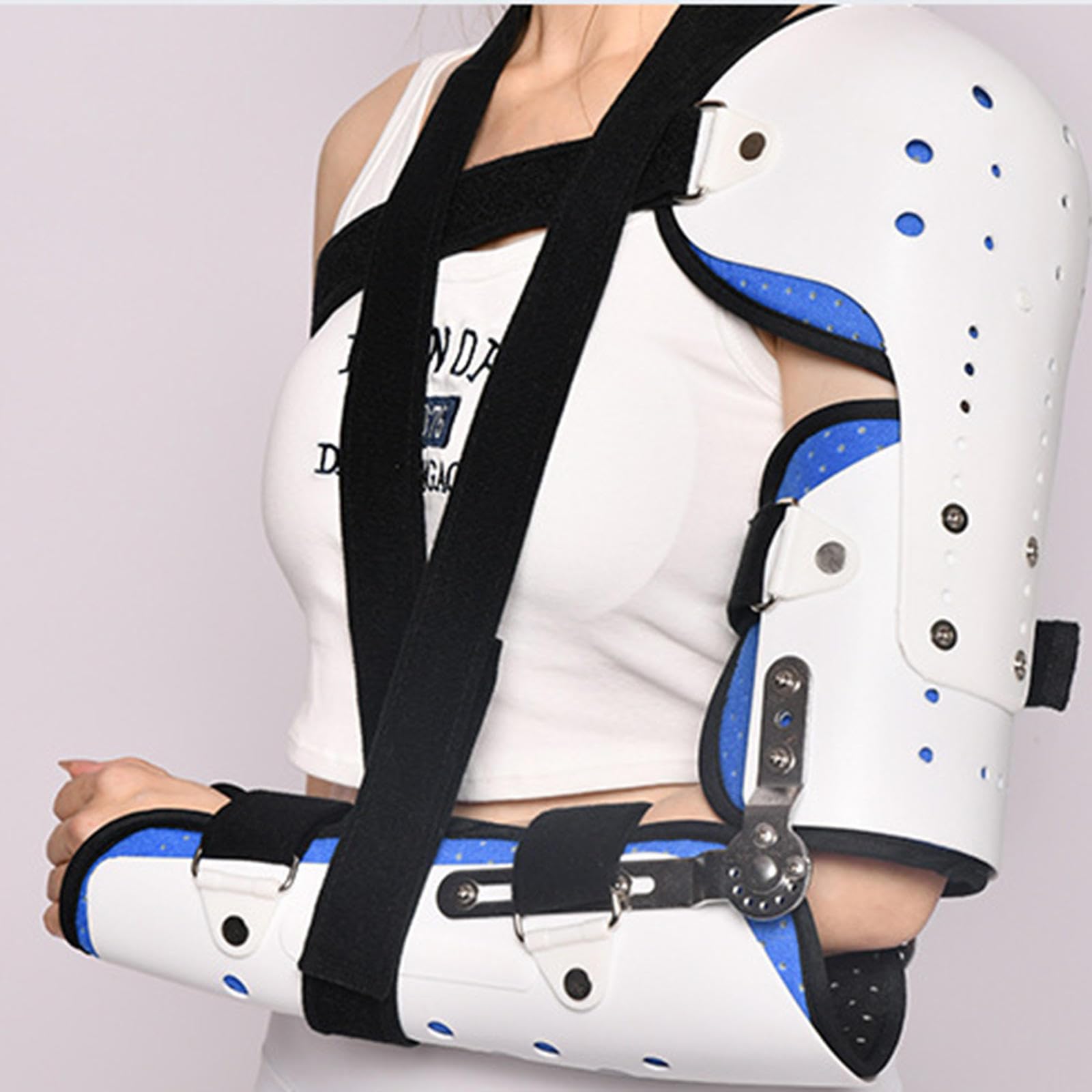Gomito con Cerniera Rom, Design a Mandrino Regolabile Blu, Protezione per Gomito e Spalla per Riparazioni Dopo Interventi Chirurgici, Fratture, Immobilizzatore per Stecca,withshoulder