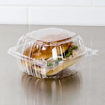 Plastic Hinged Food Container Dessert Containers - Disposable Plastic Clamshell Food Containers for Salads, Pasta, Sandwiches, 5x5x3 25