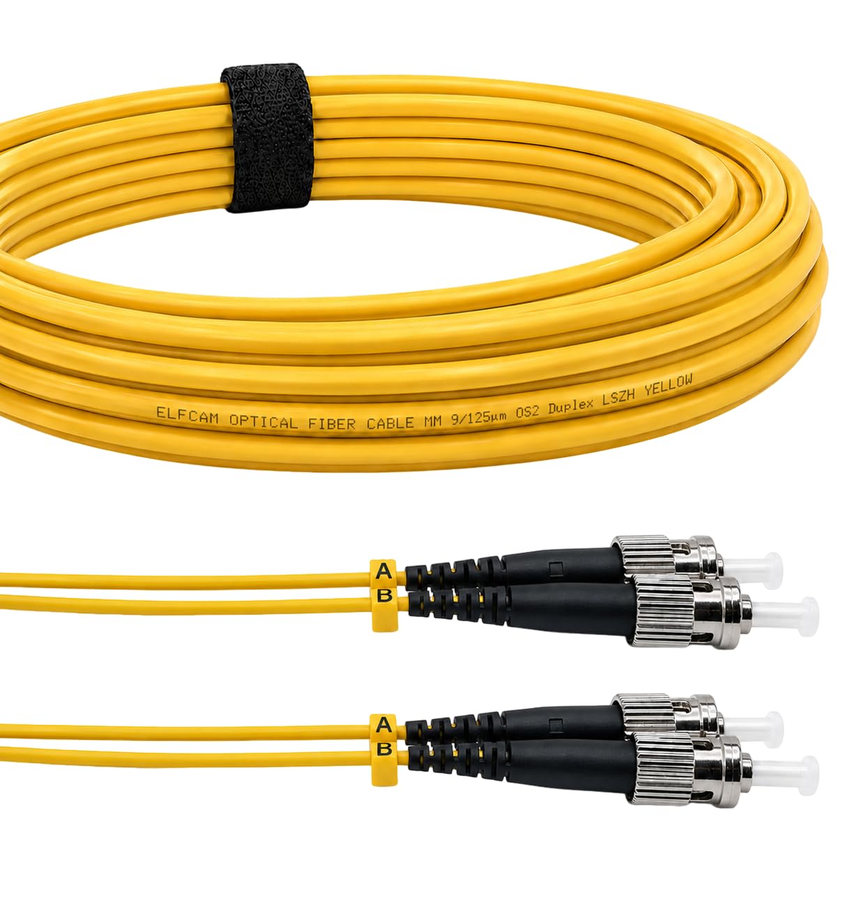 Elfcam® - LWL Glasfaser-Kabel ST/UPC auf ST/UPC Stecker, OS2 Duplex 9/125 Patchkabel, Lichtwellenleiter LSZH Mantel, 30M
