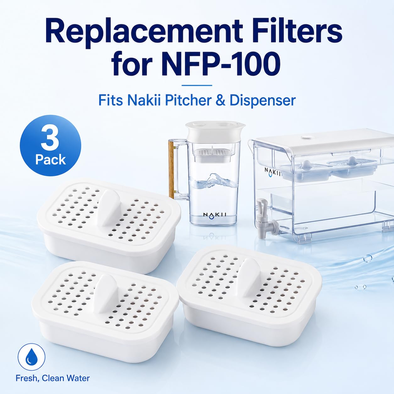 Nakii - Filtro de repuesto para jarra de agua NFP-100, 3 unidades