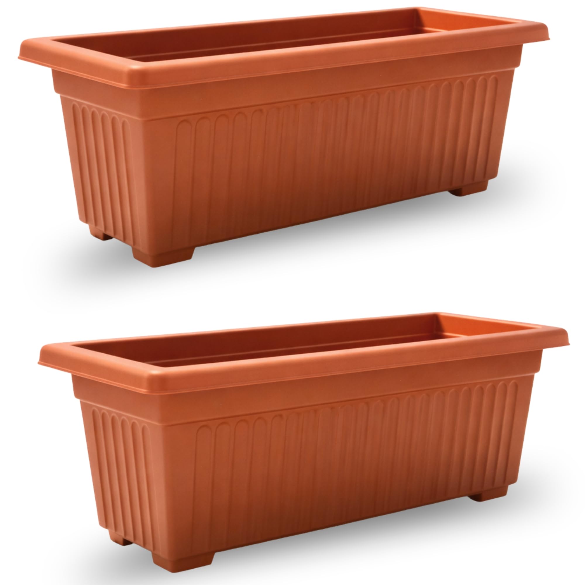 KYY'Z Rectangular Plastic Window Trough Planters - Durable Window Boxes For Vegetables, Balconies & Office - Optimized Drainage & Airflow Planter Pot (Terracotta, 2 Pack 70cm)