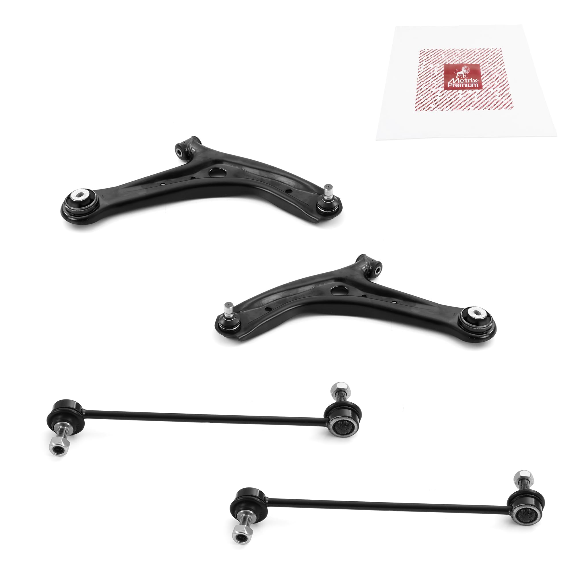 Metrix Premium Chassis Parts - 4 PC Front Lower Control Arm & Front Sway Bar Stabilizer End Link Kit Fits 11-19 Ford Fiesta, 16-17 Figo (Mexico), Replacement RK623291 RK623290, K750612, Made in Europe