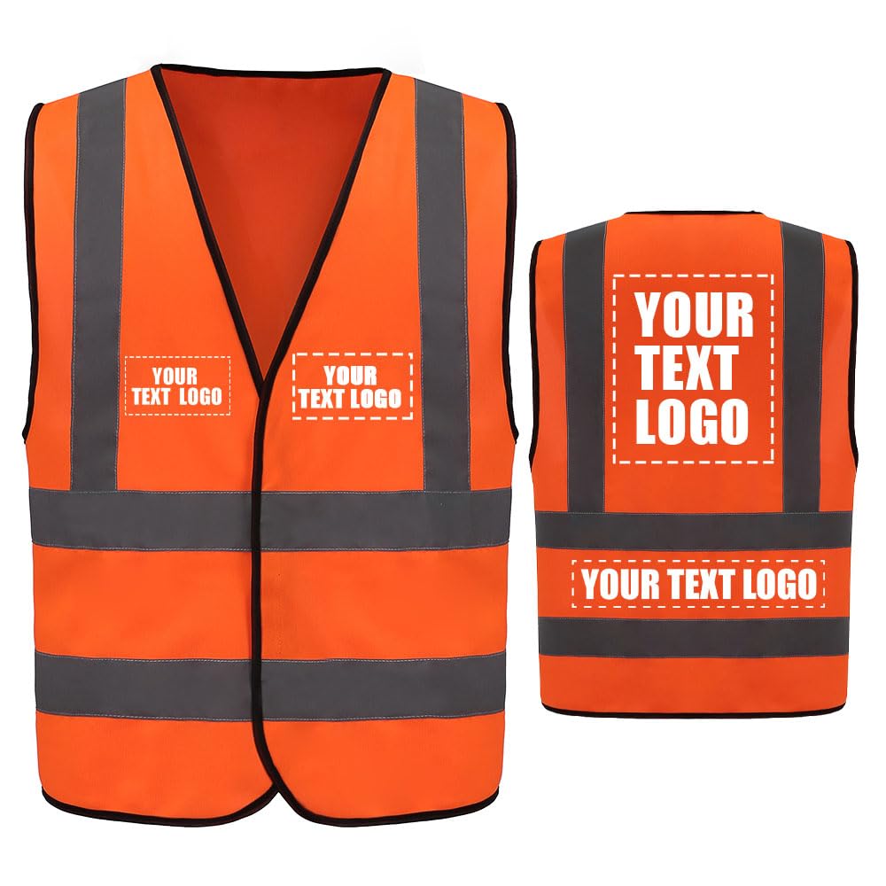 AYKRM Customizable Logo Hi-Vis Orange Reflective Vest - Executive Safety Waistcoat with High Visibility for Men and Women L