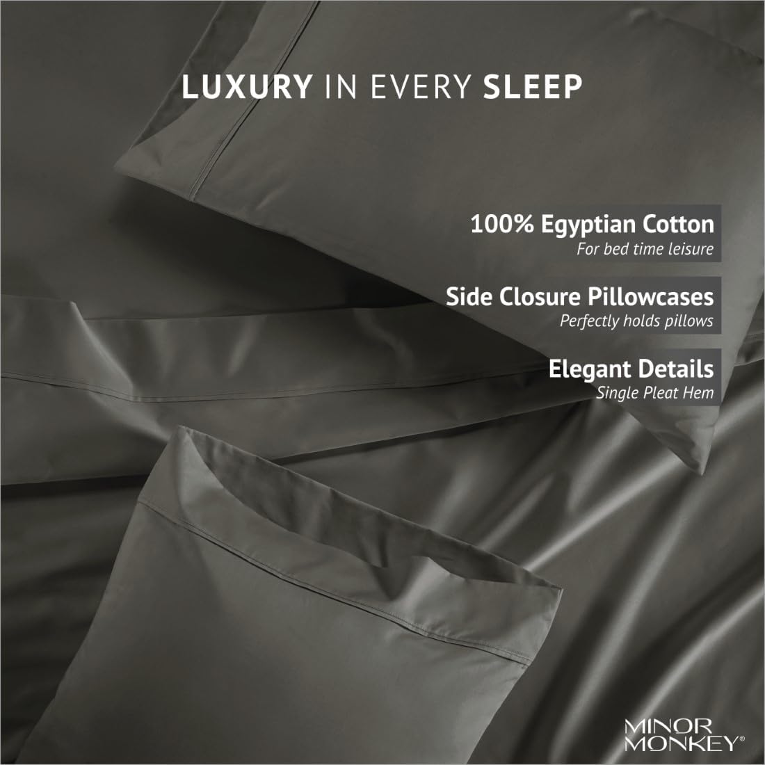 100% Egyptian Cotton Queen Size Sheets - 1000 Thread Count 4 Piece Bedsheet Set Soft Breathable & Cooling Sheets for Queen Size Bed - Elasticized 16" Deep Pocket Sheet Set (Charcoal Grey) - Image 5