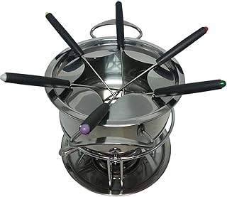 Generic Fondue Pot Set Fondue Pot Multipurpoise Outdoor Camping Holiday with 6 Sticks Stainless Steel Chocolate Cheese Fondue Pot, 25x20x20cm, as shwon