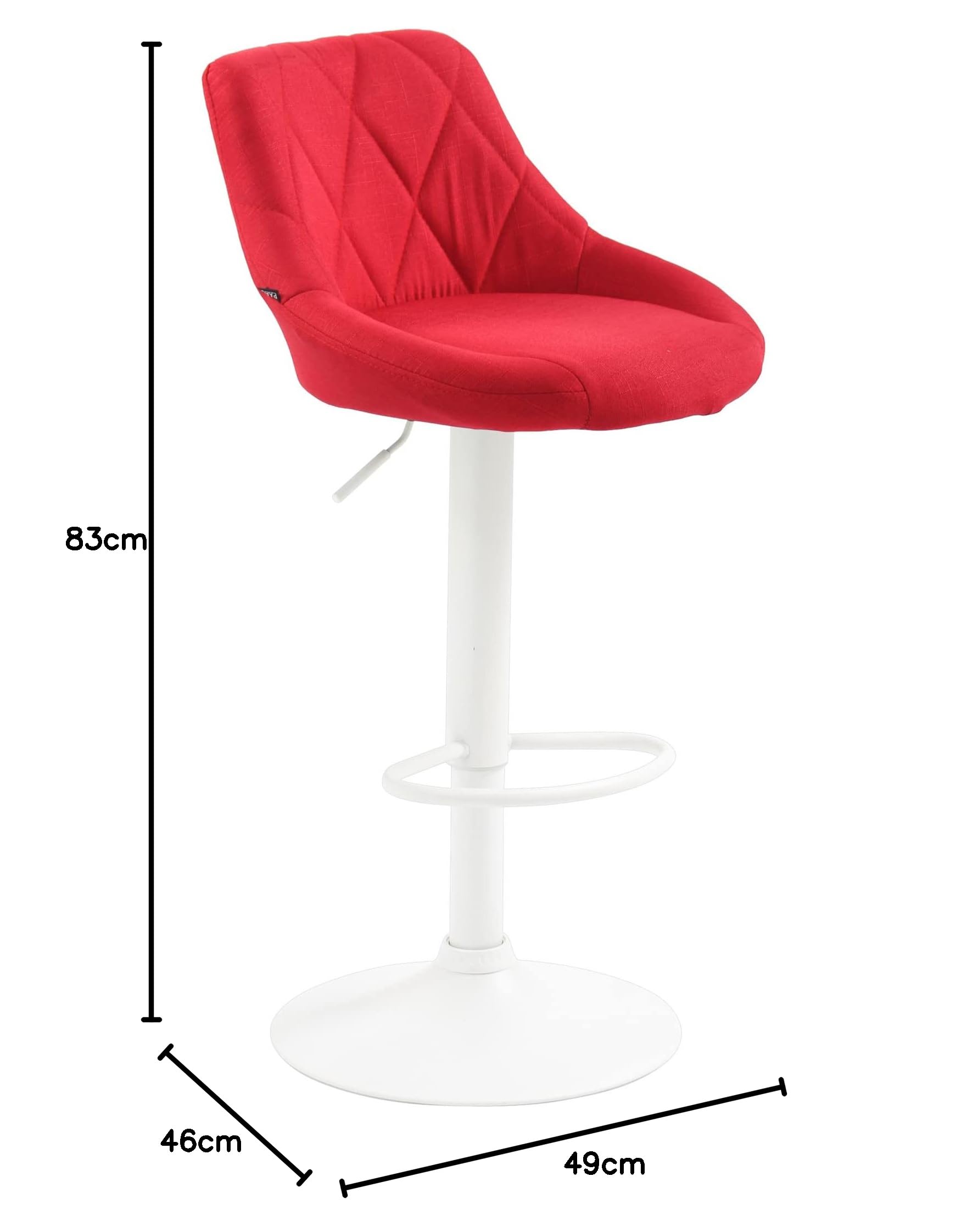 CLP Sgabello Design Lazio In Stoffa I Sedia Cucina Girevole E Regolabile 83-104 CM Con Poggiapiedi I Sgabello Bar Imbottito | Colore rosso Colore del telaio bianco