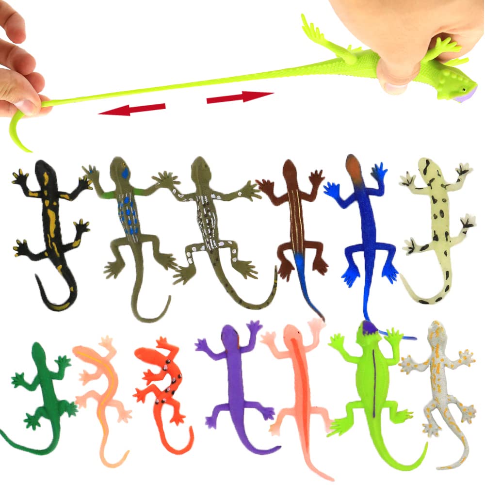 8 Piece Mini Lizards Toys, Rubber Lizard Set,Food Grade Material TPR Super Stretchy,With Gift Bag-Realistic Lizard Figure Bathtub Squishy Toy-Gecko Iguana Chameleon Komodo Dragon