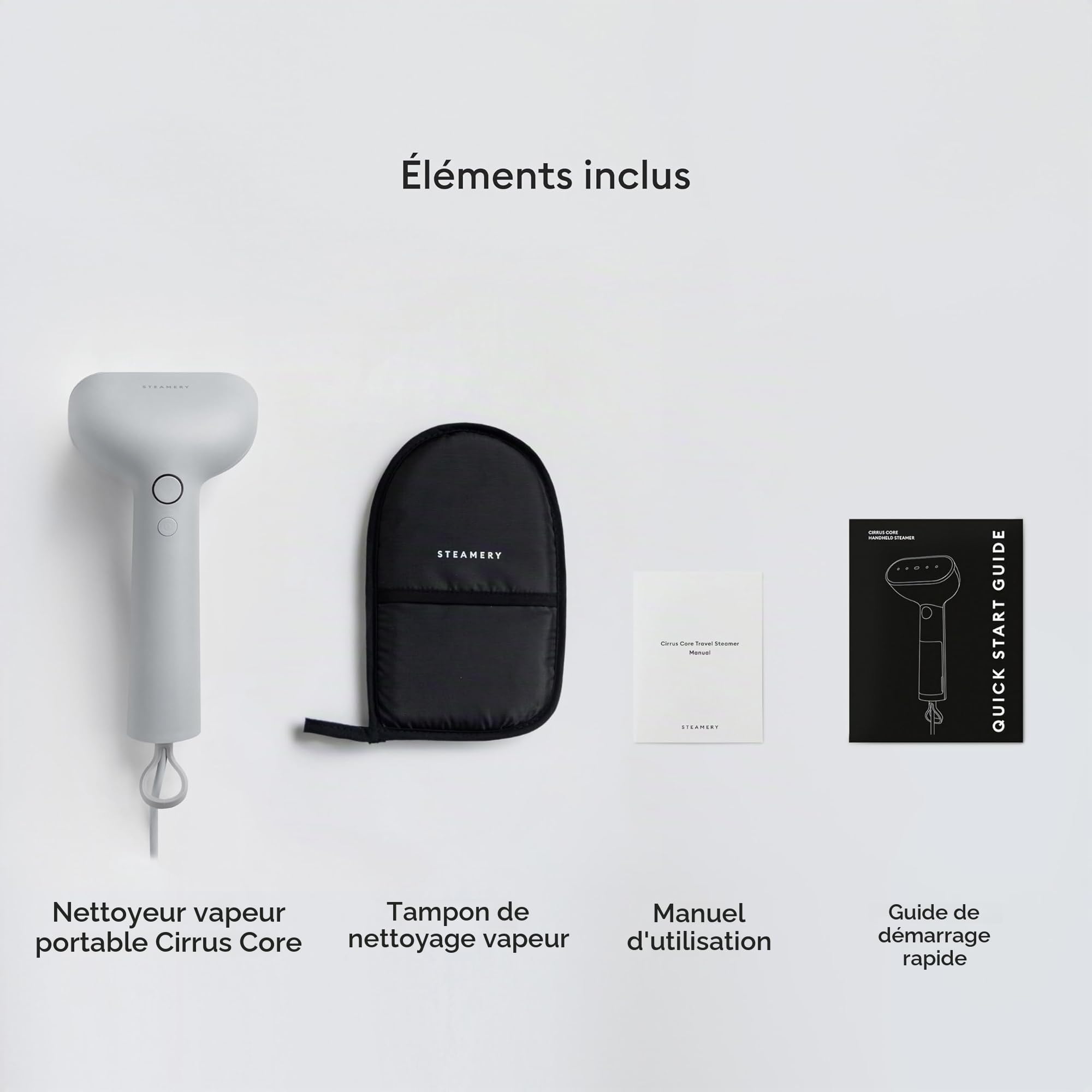 Steamer Portable Steamery Cirrus Core, 1350 W, Débit de vapeur 21 g/min ,  Chauffe en 15 secondes, Technologie Dry Steam, Boucle de suspension, Réservoir d’eau translucide, Portable, Blanc
