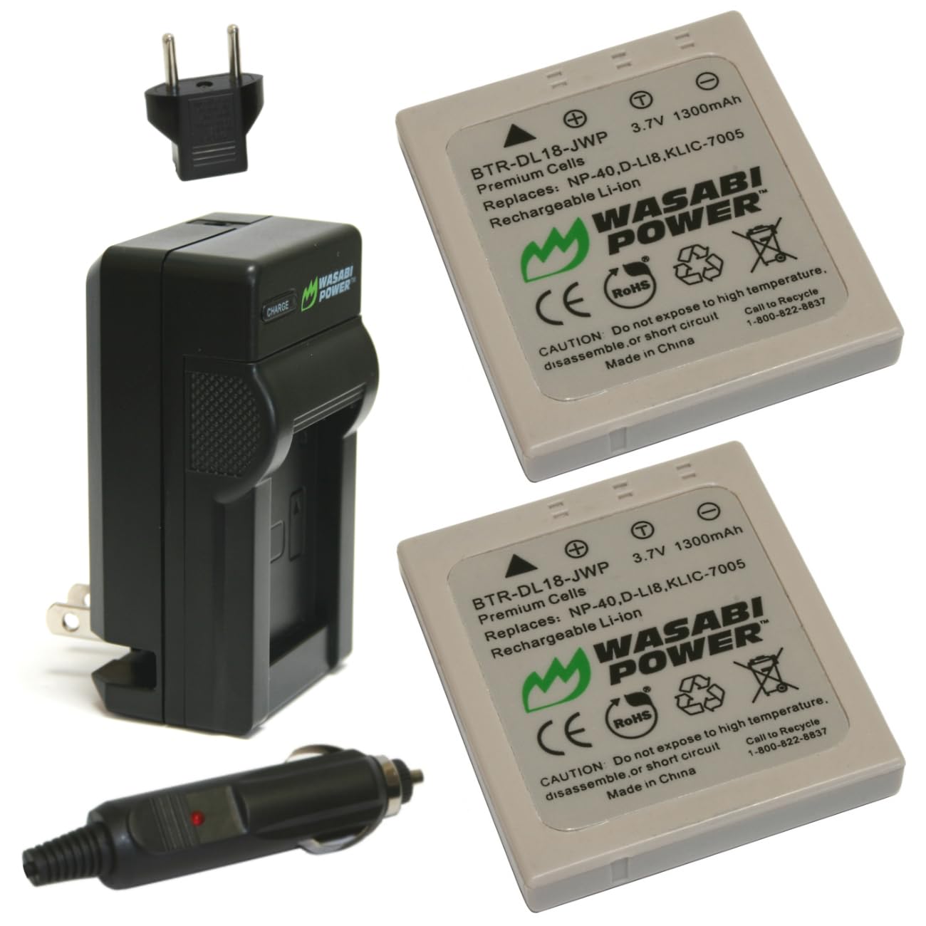 Wasabi Power Battery (2-Pack) and Charger for Samsung SLB-0737, SLB-0837 and Samsung Digimax i5, i6 PMP, i50, i50 MP3, i70, i70S, L50, L60, L67, L73,