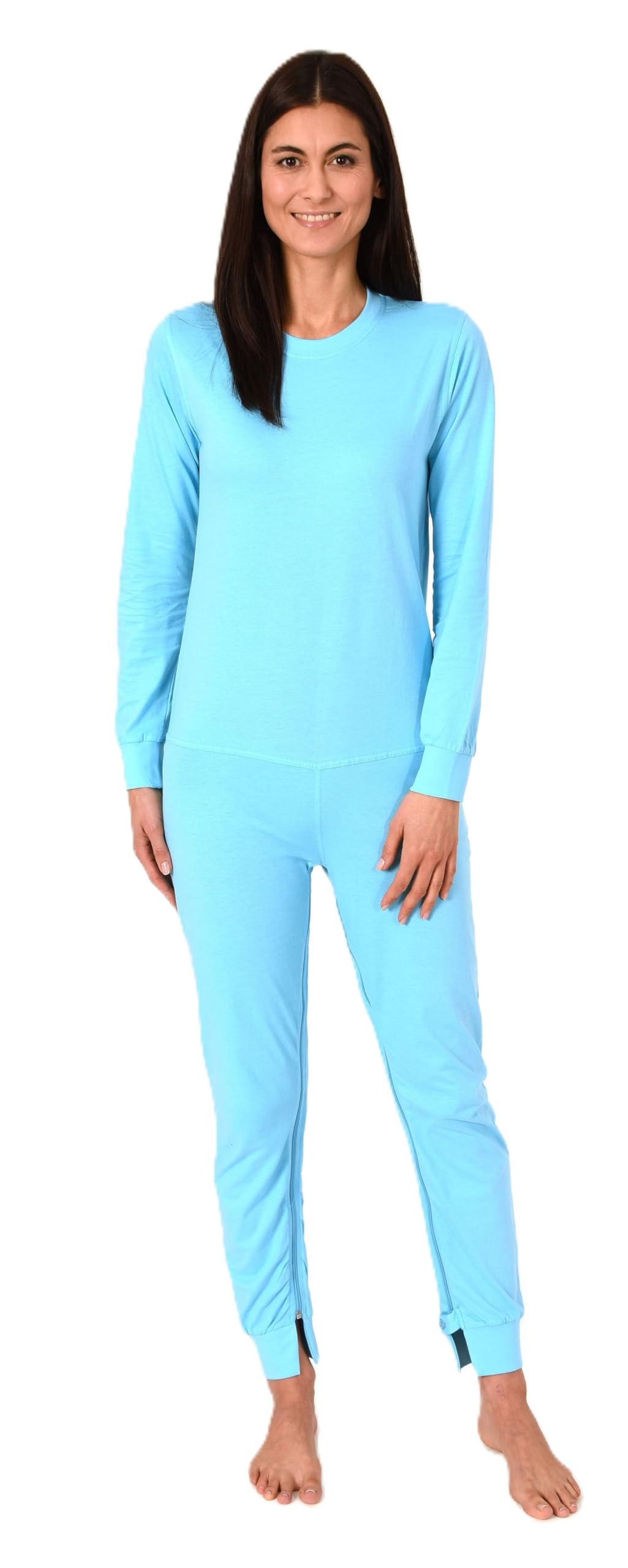 Normann Care Women's Care Overall Long Sleeve One-Piece Pyjamas with Zip on Back and Leg, turquoise, XXL