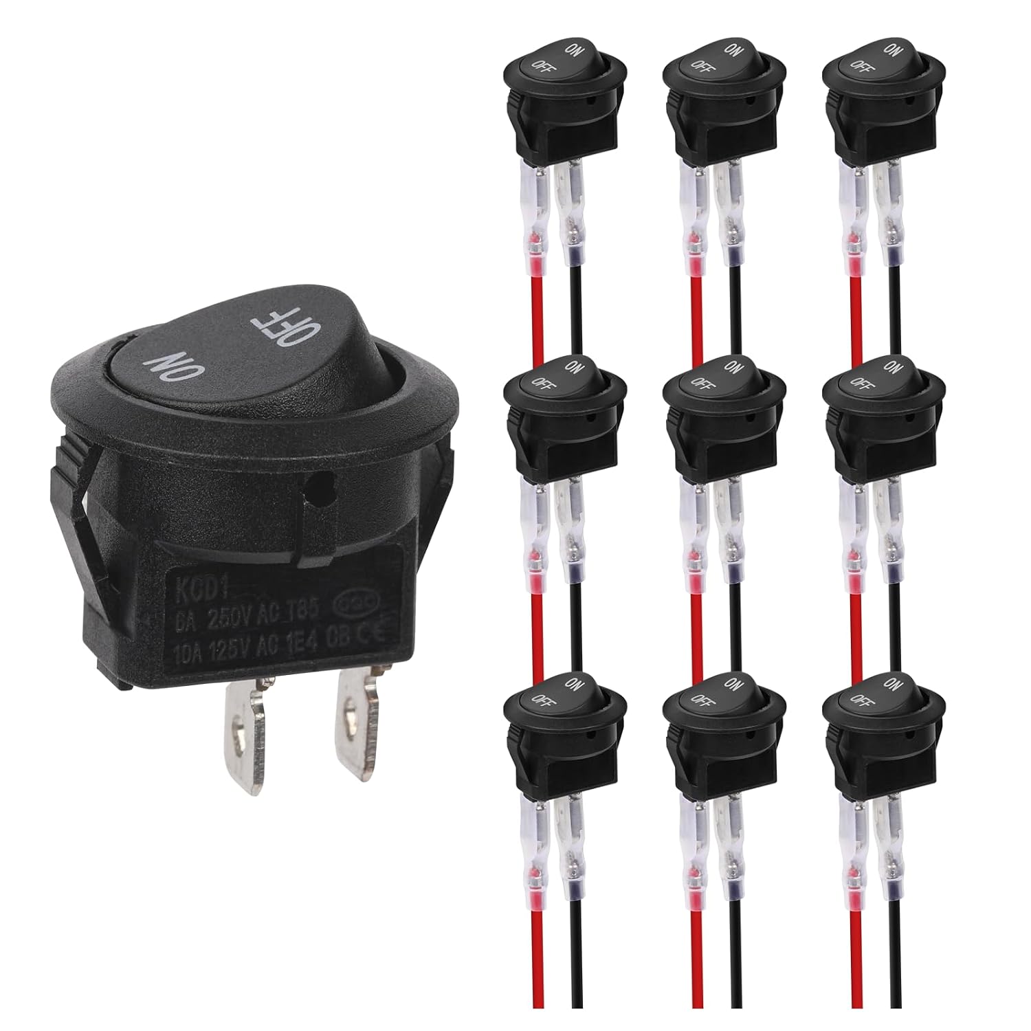 10 Pcs SPST Round Rocker Switch 12V 2Pin 20mm Mini Circle ON Off Toggle Switch with Snap in Design for Car Boat Automotive