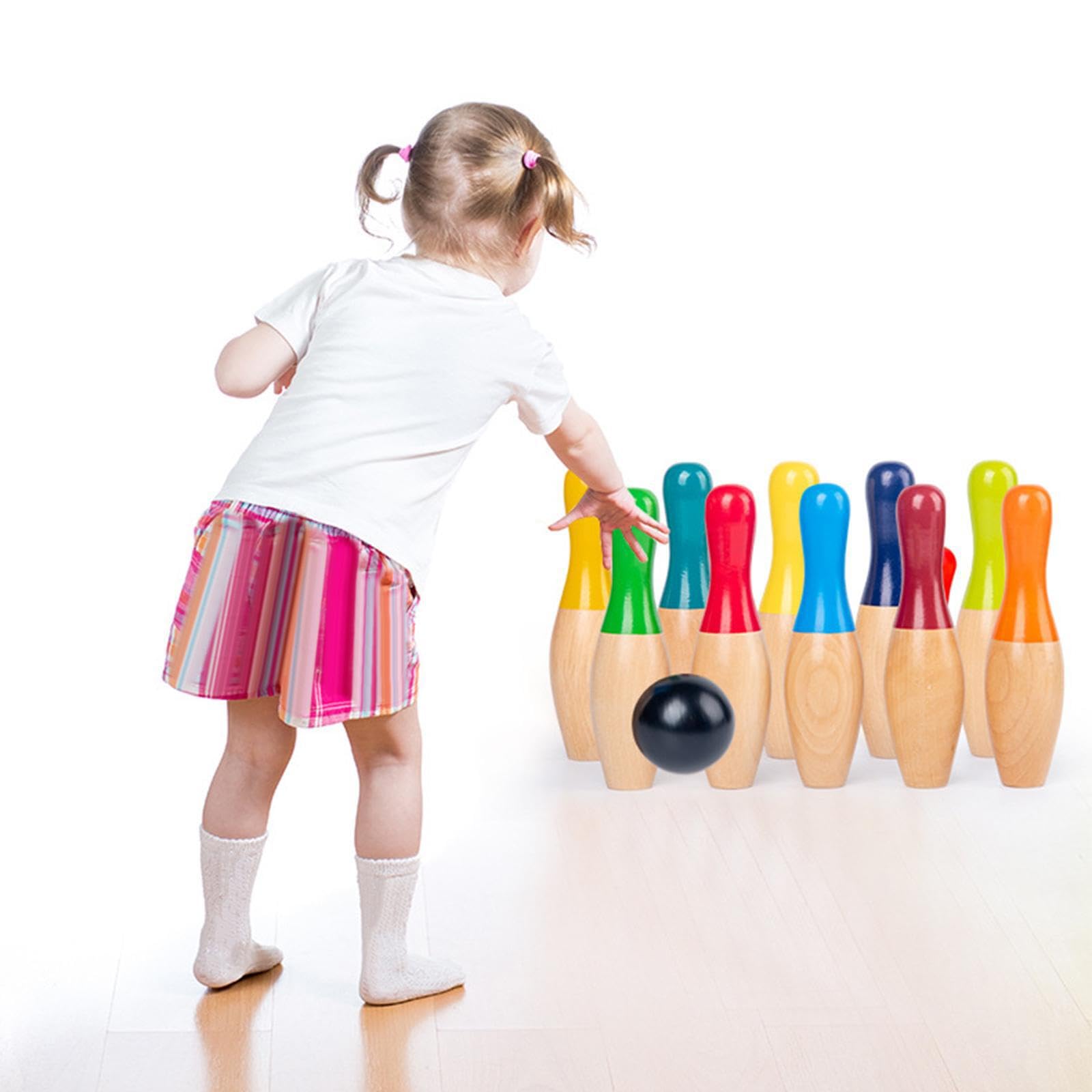 Set da bowling per bambini Perni in legno Palla Divertimento modo per imparare con il bambino Gioco con palla da bowling Divertimento all'aperto per