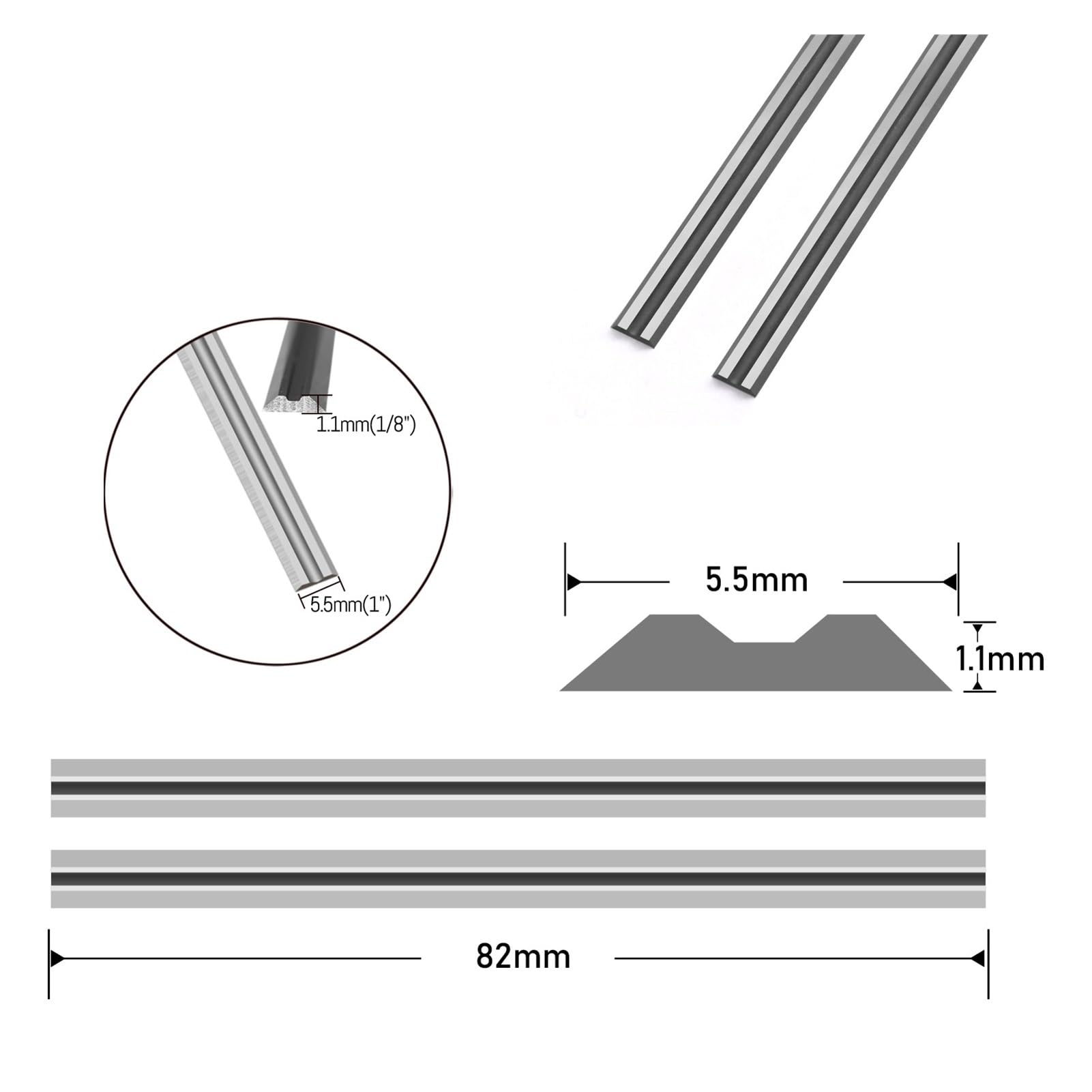 Narzędzia skrawające – płytki do strugów Ostrza strugarskie z węglika wolframu 82x5,5x1,1mm 10/20 szt.(82x5.5x1.1mm 20pcs)
