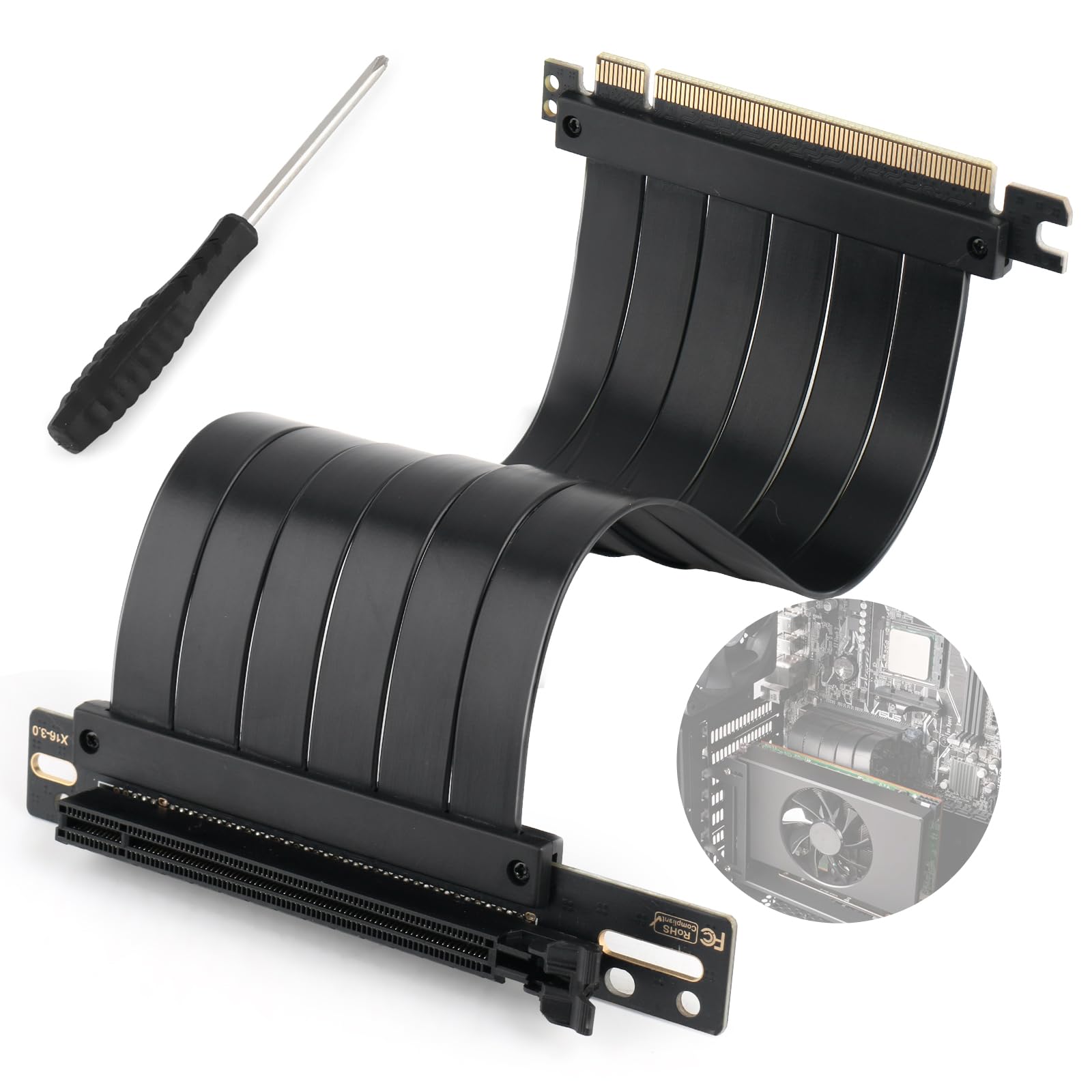 Cavo Riser PCIE 3.0 X16 90° Per GPU | Prolunga Flessibile Piatta Per Montaggio Verticale Scheda Video | Bianco