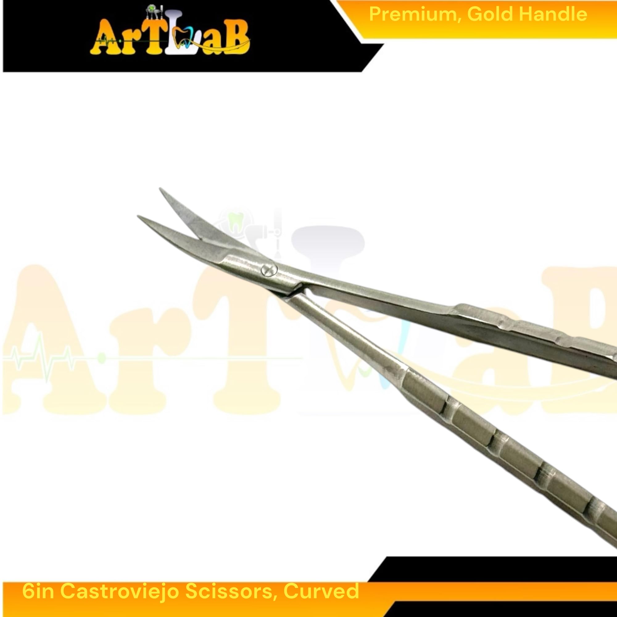 2 Pack - 6in Castroviejo Micro Scissors Delicate Straight and Curved with Spring-Action Gold Handle, German Stainless Steel