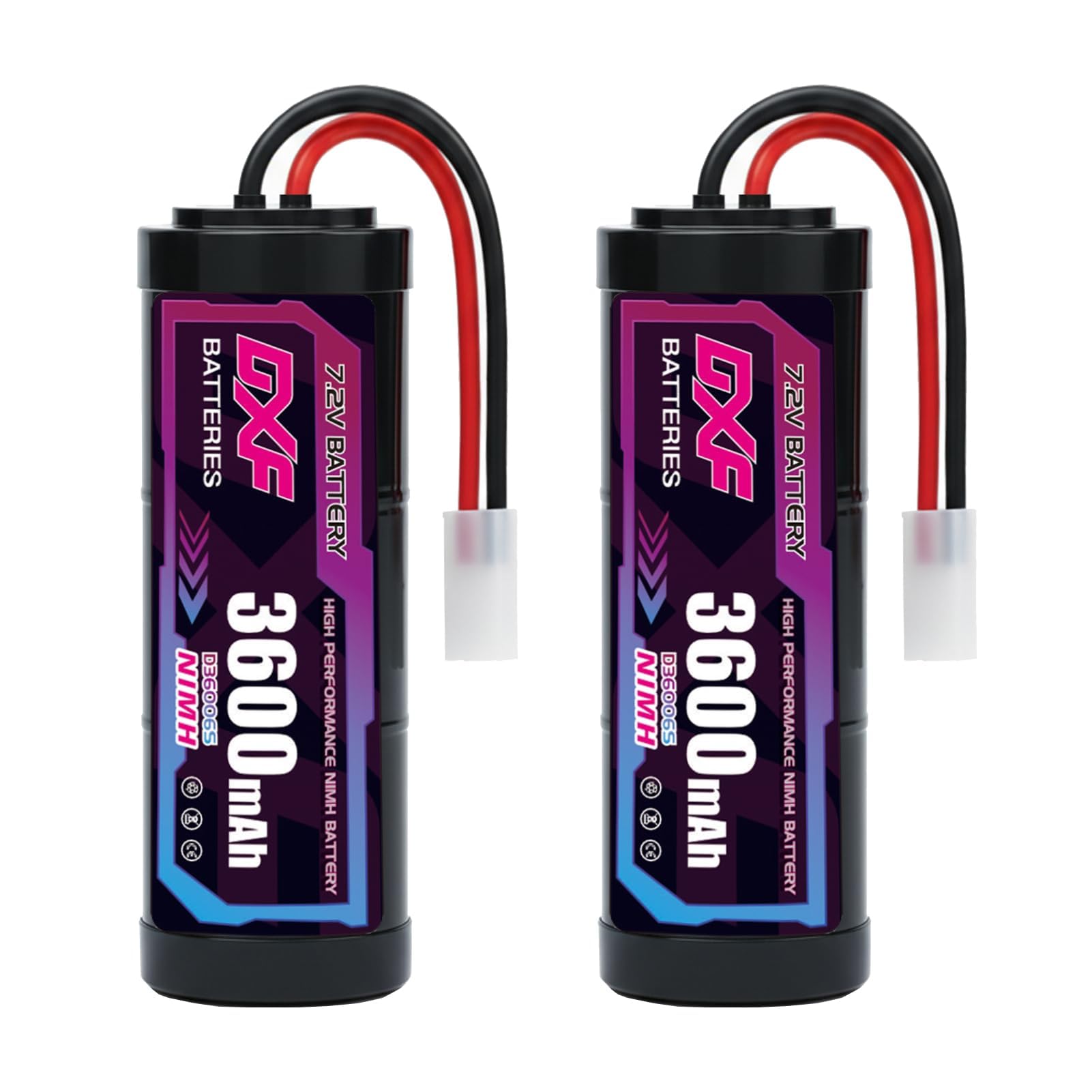 DXF Lot de 2 batteries NiMH 7,2 V 3600 mAh RC pour voitures télécommandées, avions, hélicoptères, bateaux, buggy, modélisme, voitures, avions, jouets