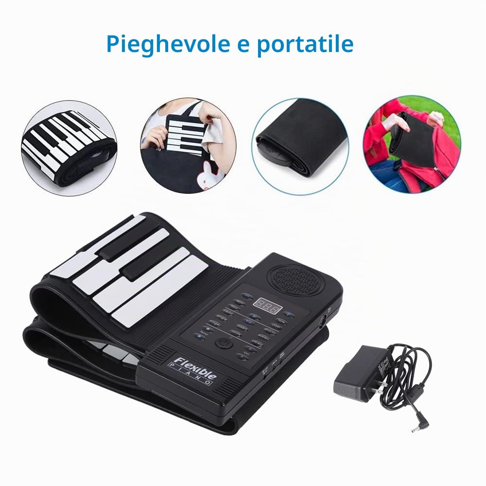 Roll Up Piano, portatile 61 tasti elettronico morbido silicone flessibile pianoforte elettronico digitale tastiera musicale pianoforte per bambini adulti intrattenimento domestico musica pratica